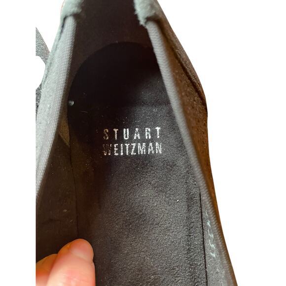 Stuart Weitzman Women 8.5 N Black Suede Perforated Textured Low Pump Heels - Picture 7 of 13